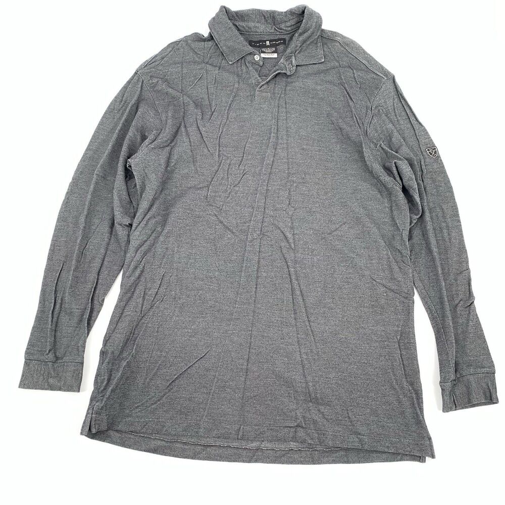 Tiger Woods Long Sleeve Collared Golf Polo Size Large Mens Dark Gray Athletic L